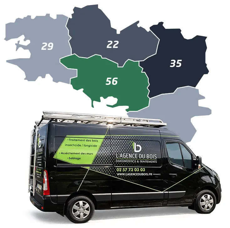 secteurs d'intervention en Bretagne de l'Agence du Bois dans les départements du 56, 22 et 35